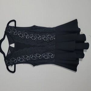 Y2K Bebe Lace Peplum Blouse Size M Black Whimsigoth High Low Hem Floral Party